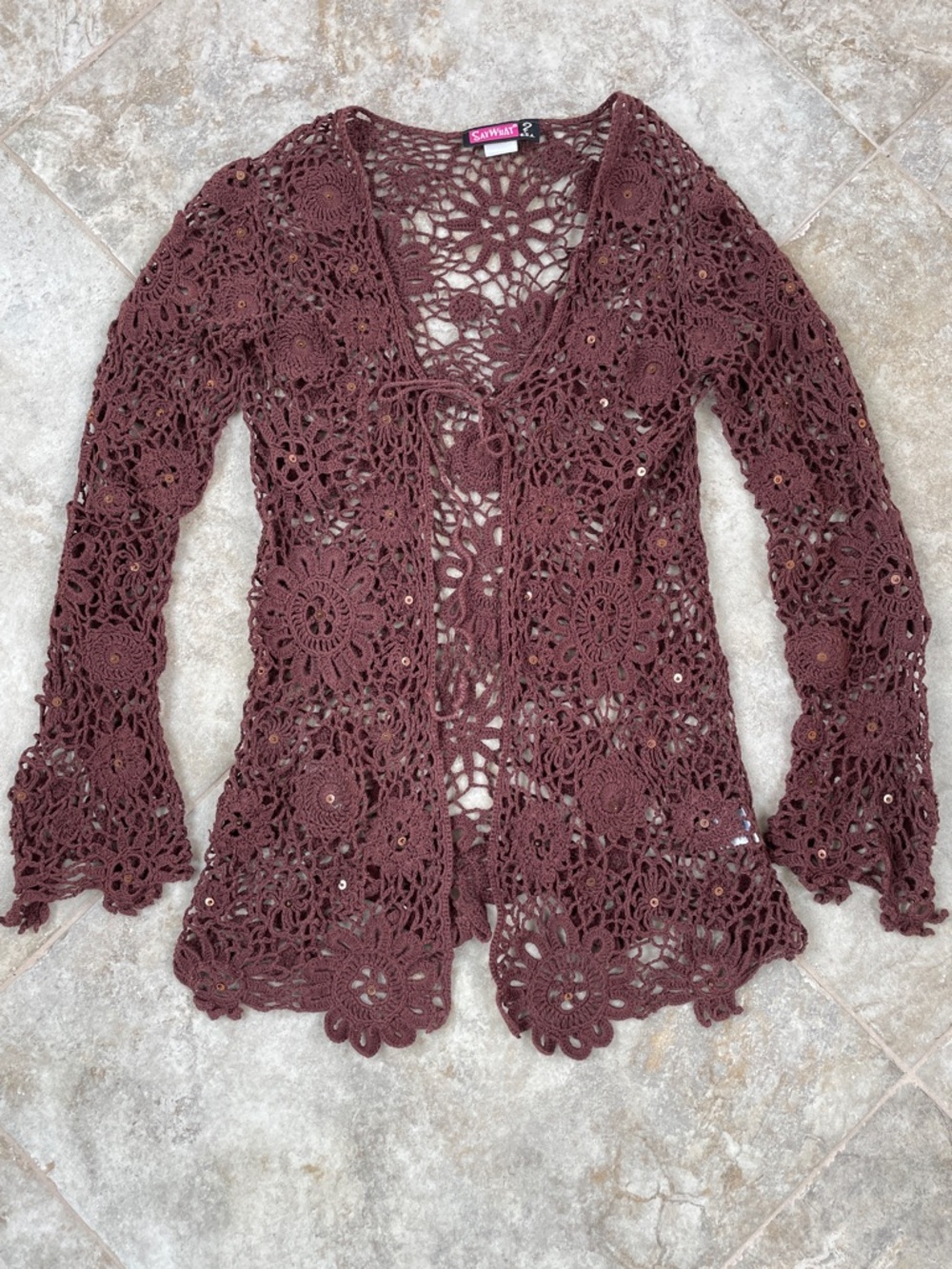 Say What? Cotton Crochet Floral Cardigan Duster